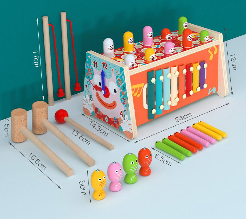 小孩木制玩具大象拖拉敲琴打地鼠多功能益智早教敲击台积木玩具车详情6