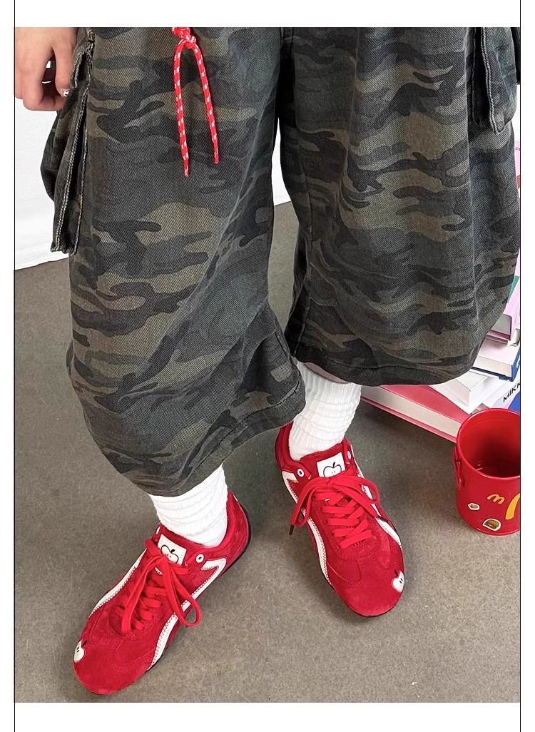 新款厚底增高红色苹果系带德训鞋复古时尚百搭阿甘运动休闲鞋女详情10