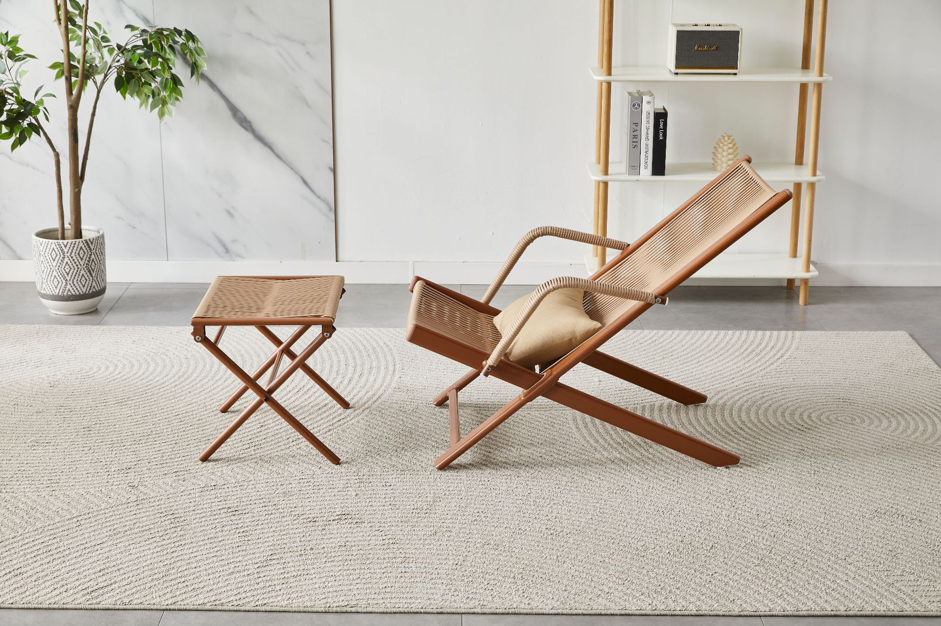 New Chinese-style home leisure rattan lounge chair, balcony and outdoor rattan table and chair three-piece set, nap backrest lounge chair pic 5
