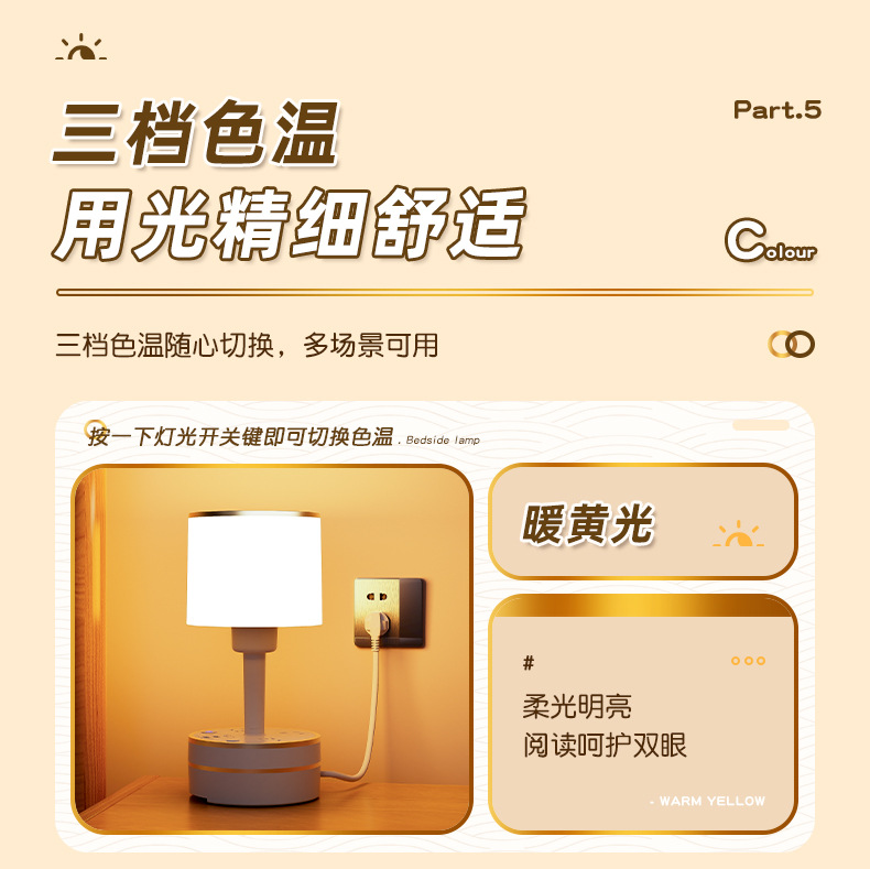 【可更换灯泡】床头灯收纳线带插座一体台灯LED宿舍卧室插电式USB详情6