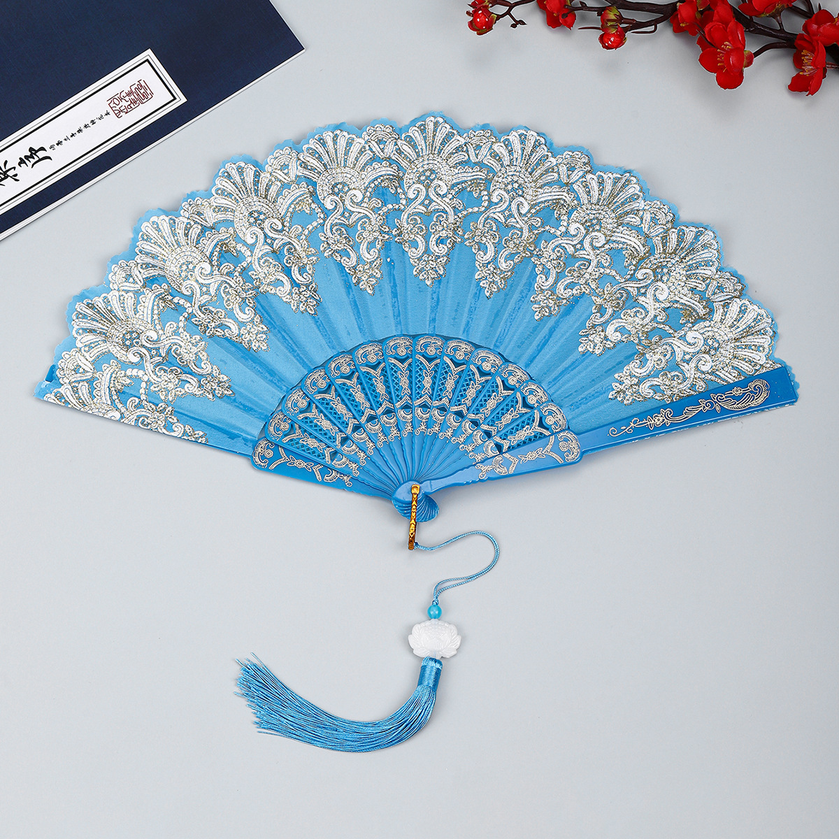 中式祥云纹古风折扇塑料舞蹈中国风折叠扇子厂家直销详情14