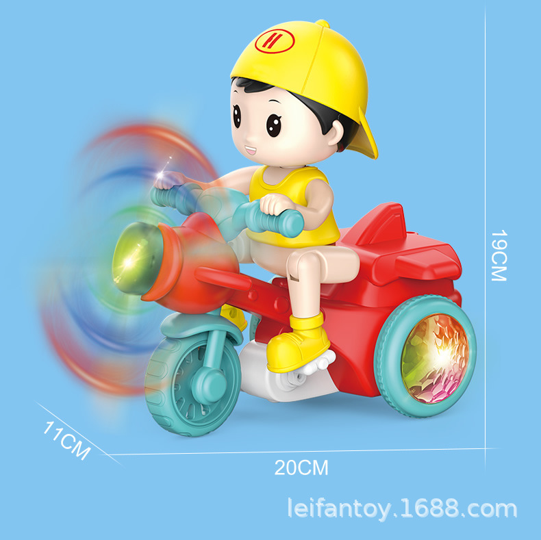 跨境卡通小男孩三轮车电动前进特技旋转炫酷灯光音乐儿童电动玩具详情11
