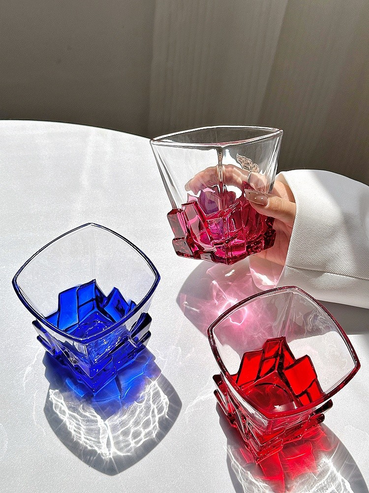 Creative light luxury glass cups, high-end water cups, whisky cups, space gold ice cube cups, artistic limited edition wine glasses pic 7