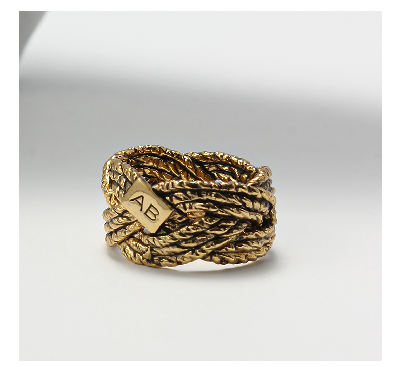 法式做旧戒指女编织藤条复古戒指小众设计时尚ins铜镀18k金戒指女详情8