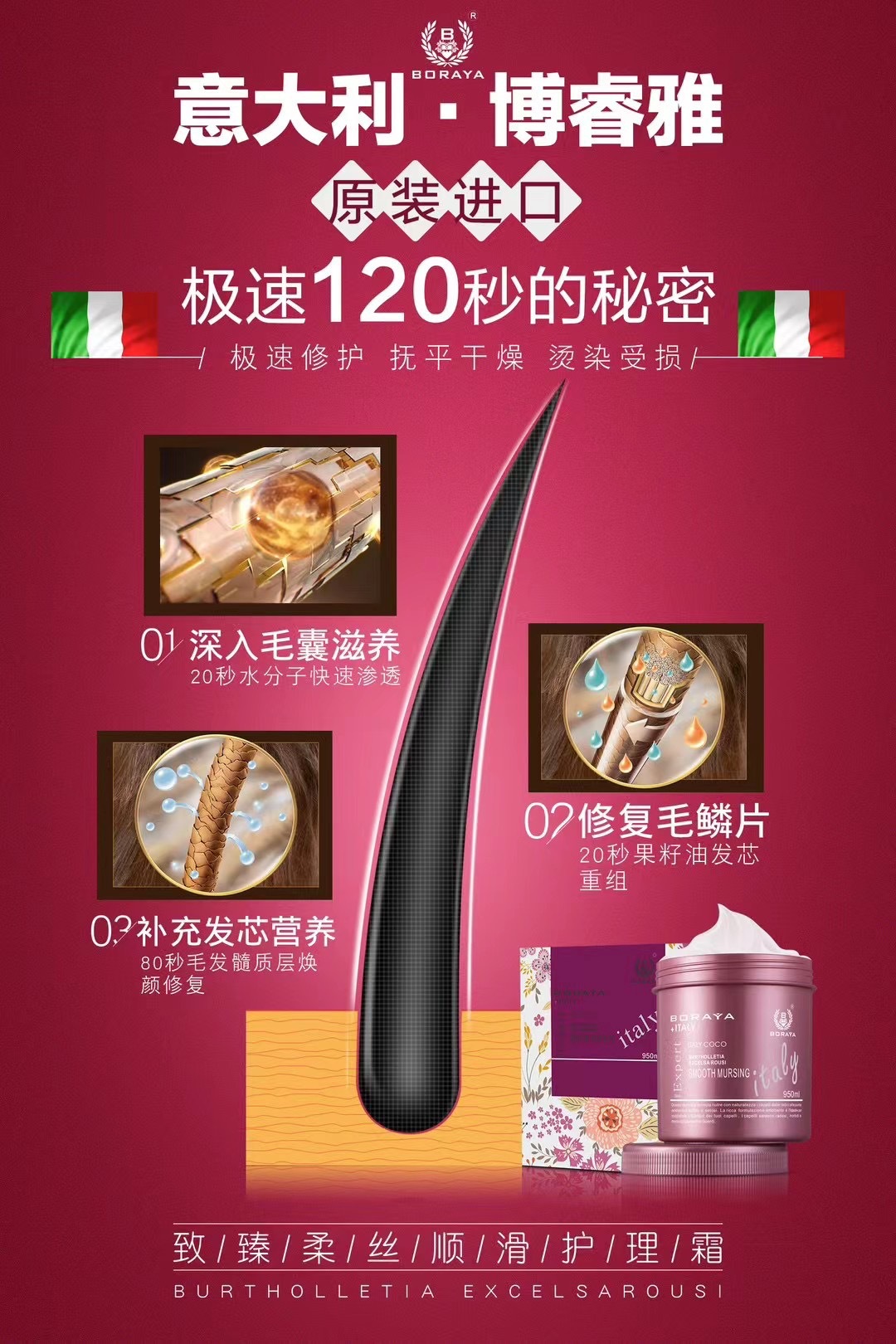 Advanced hair quality improvement hair mask, Italian imported Borui Yaze Zhenbrightening Moisturizing Hair Mask, hydrates and nourishes the scalp pic 1