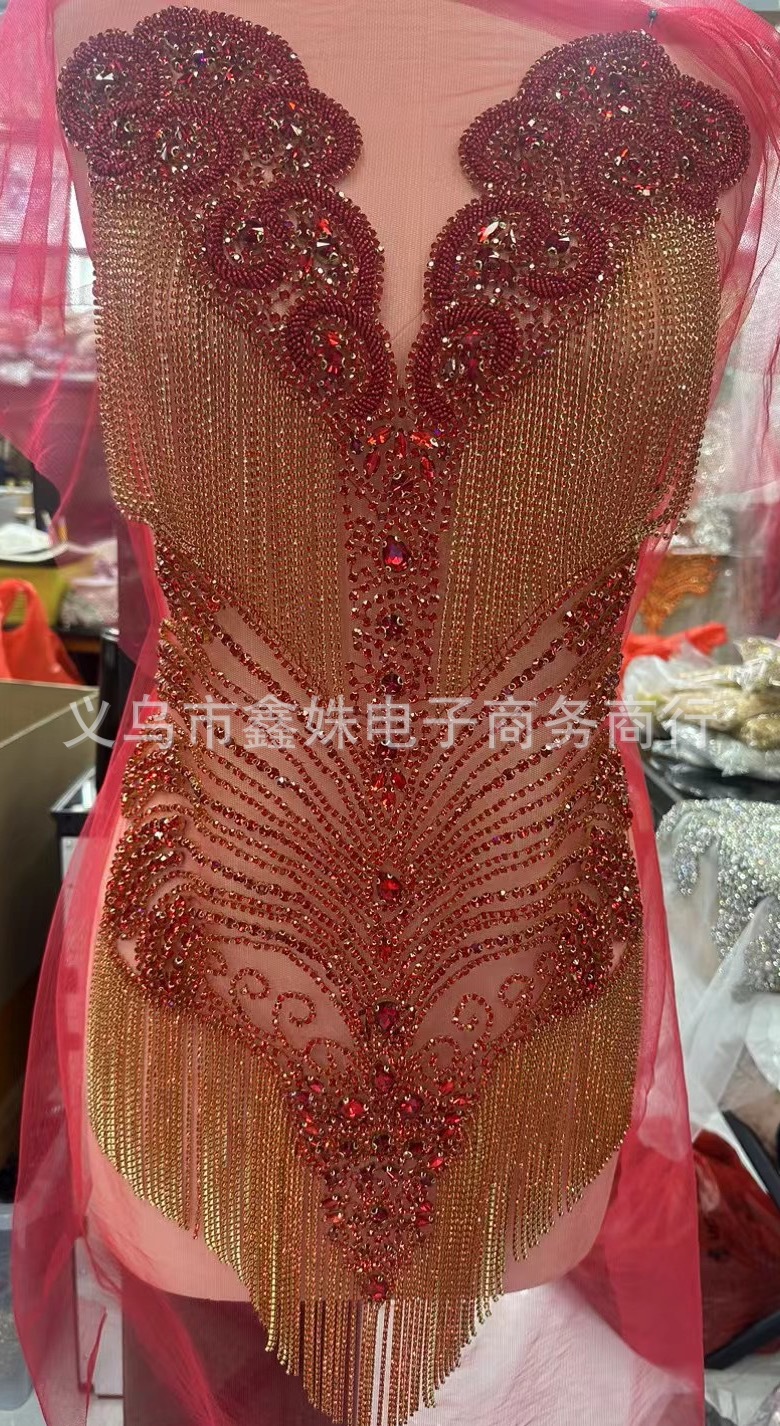 Fringed high-end light luxury wedding dresses and evening gowns, hand-beaded glass decals, DIY clothing accessories pic 5