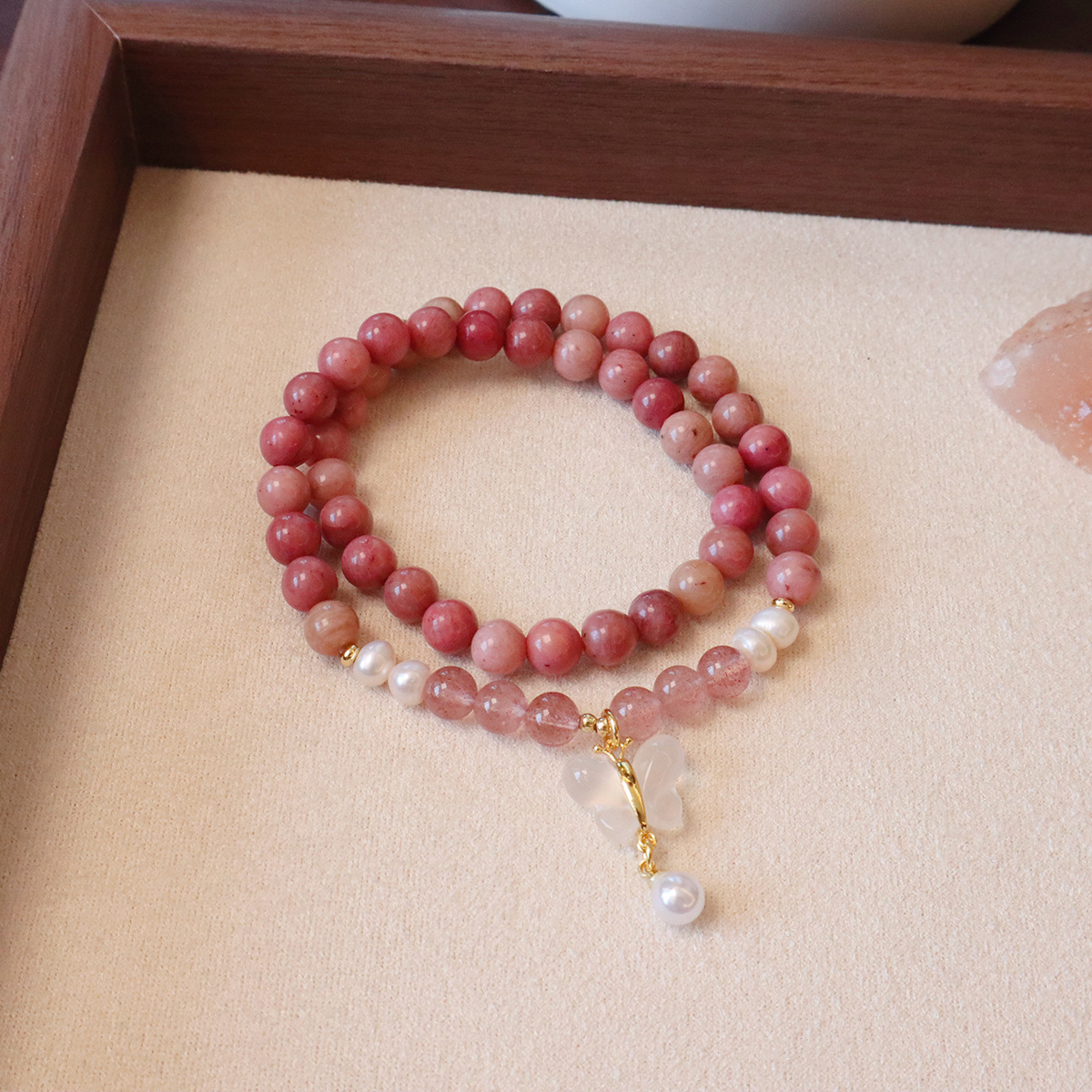 红纹石手链天然淡水珍珠玉髓高级感天然石手串女平安扣星星设计详情30