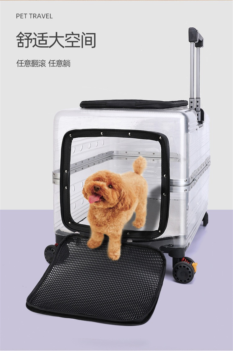 Large dog pet trolley case, large-capacity outboard case, portable fully transparent pet aviation case, cat takeout case pic 4