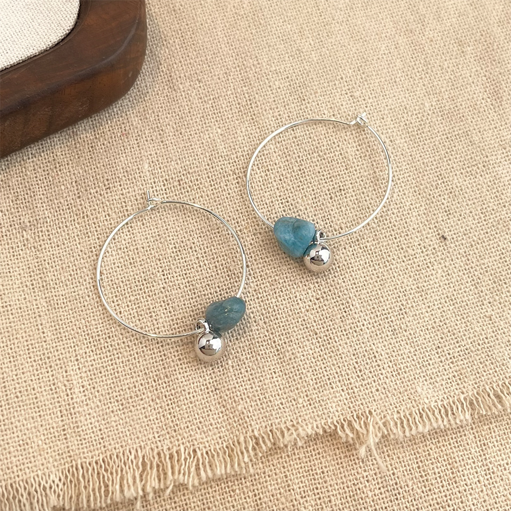 Personalized minimalist natural stone apatite handcrafted original designer circular earrings factory earrings wholesale pic 4