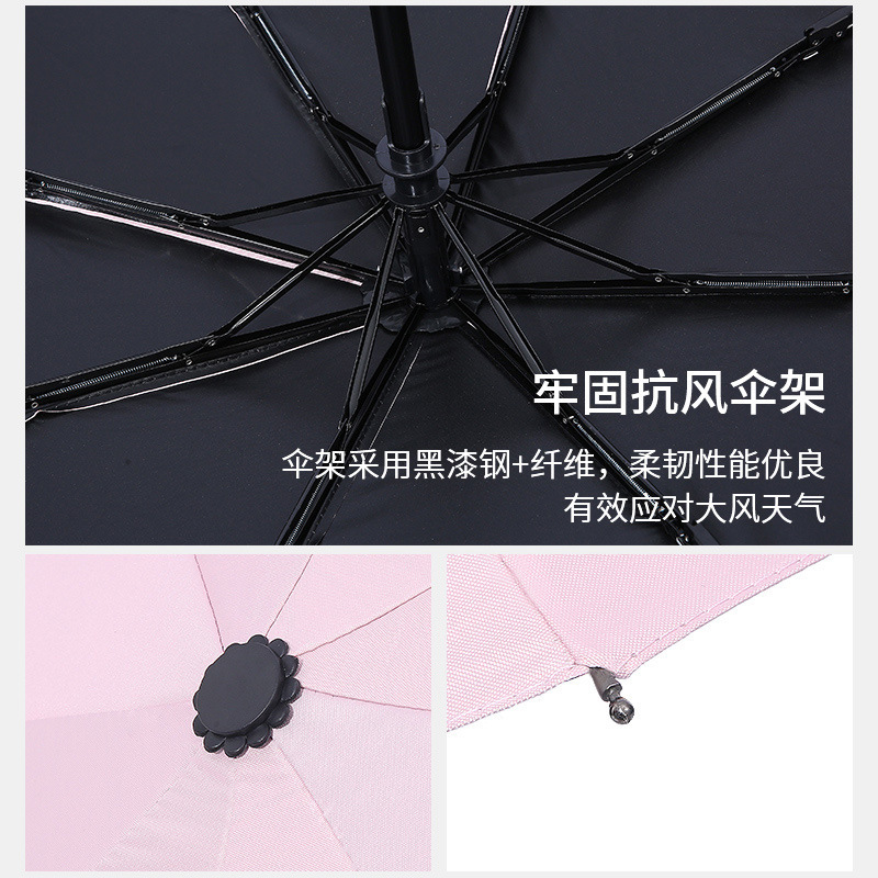 水果雨伞厂家批发三折遮阳伞晴雨两用黑胶伞太阳伞详情5