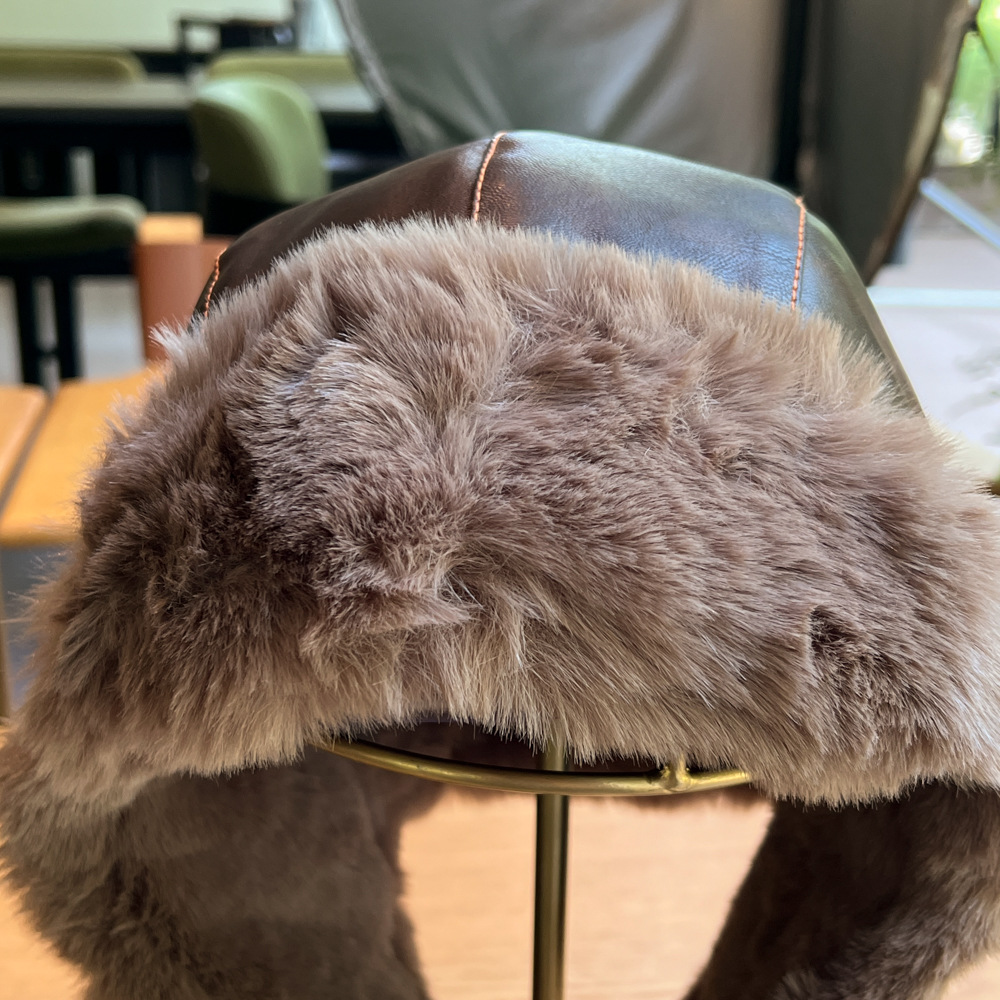 New leather windproof star Lei Feng hats for men and women, warm outdoor retro thickened Northeast flight hats pic 9