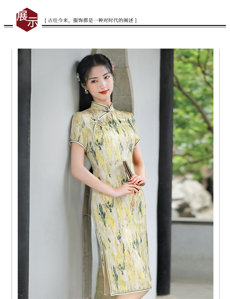 旗袍年轻款高端气质改良长款素雅少女浅色雪纺2022年春夏新款批发详情8