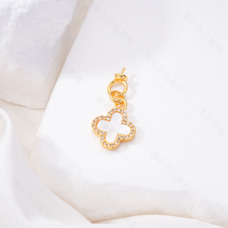 Pearl ring, earneedle pendant, micro-set, three-piece set, empty setting, four-petal flower oil drip, crushed shell, retro DIY jewelry earrings pic 10