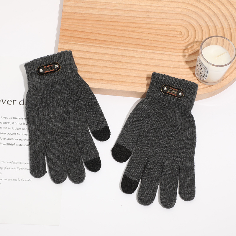 跨境亚马逊男士保暖手套秋冬季户外骑行防寒可触屏棉混纺五指手套详情6