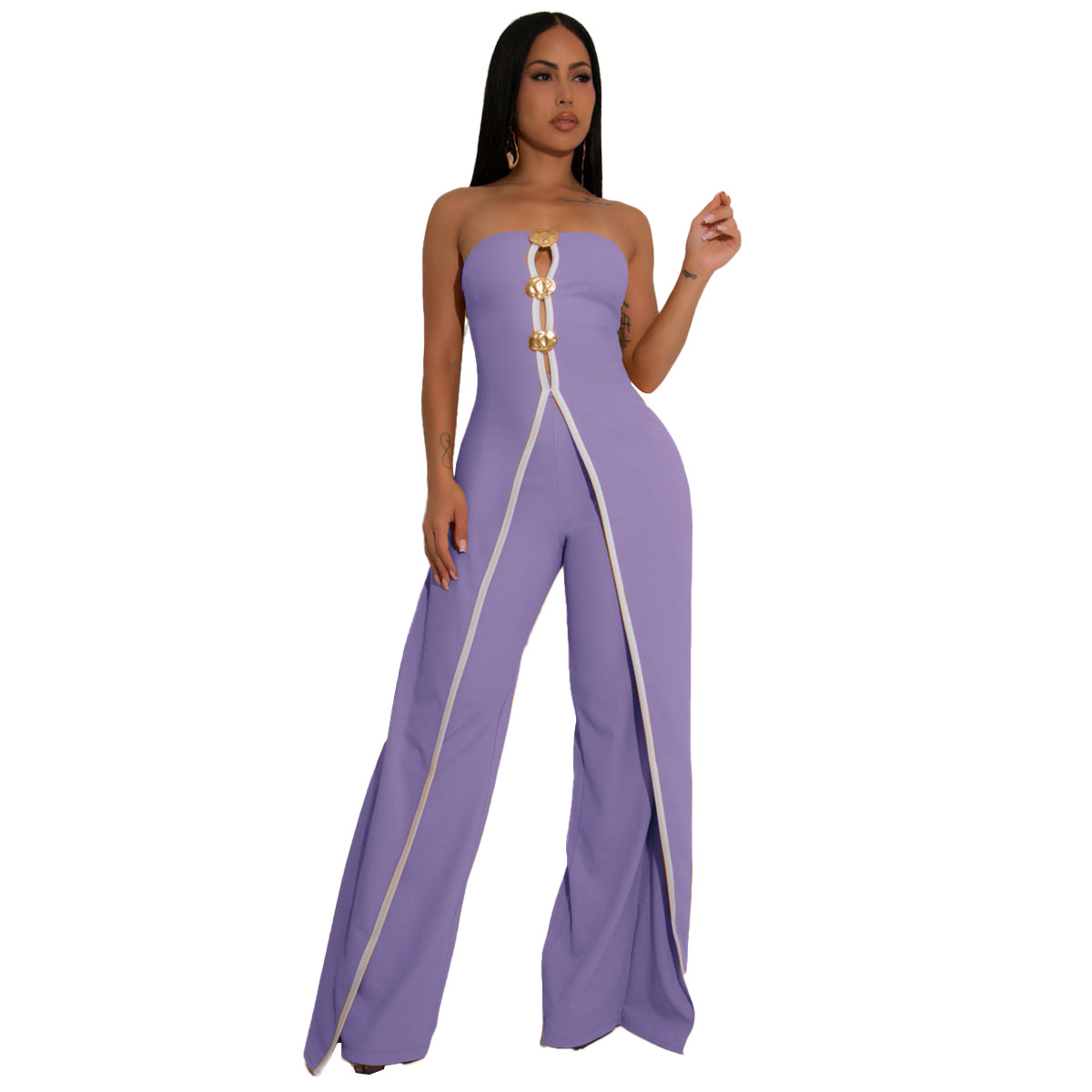 ZY6190 Amazon Independent store strapless false two-piece elegantly designed jumpsuit New partyjumpsuit pic 28