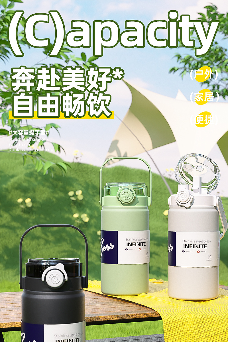 提手保温杯双饮水杯大容量保温壶运动316不锈钢食品级高颜值水壶详情3