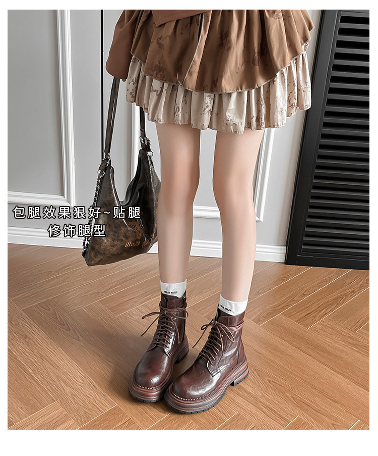 英伦复古系带厚底马丁靴秋冬季单靴精致手抓纹粗跟短靴女机车靴子详情7