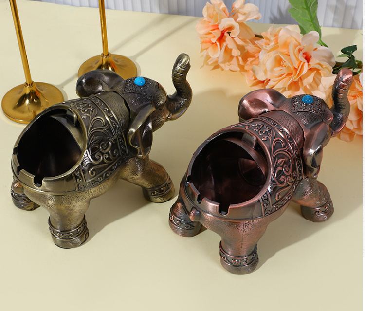 金属烟灰缸欧式大号宝石带盖大象烟缸家用高档防风防飞灰防摔收纳详情9