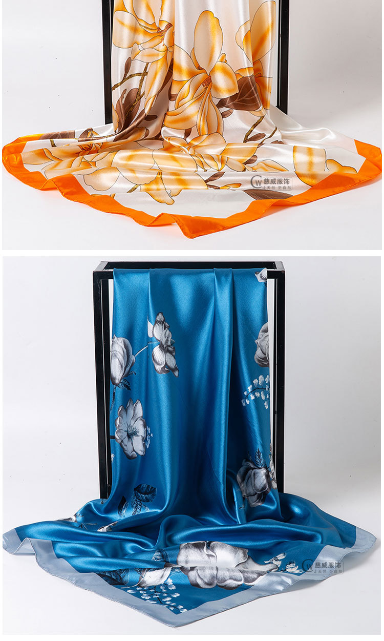 Chinese trend direct sales for overseas gift-giving, Chinese-style 90*90cm large square scarf, faux silk scarf, shawl, spring and autumn new style pic 17