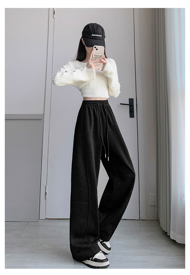 美式弯刀阔腿裤女春秋2025新款高腰宽松直筒运动休闲香蕉卫裤详情35