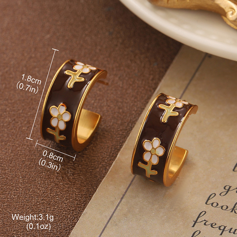 中古vintage复古耳环梵高油画系列滴油花朵珍珠流苏百搭耳饰批发详情36