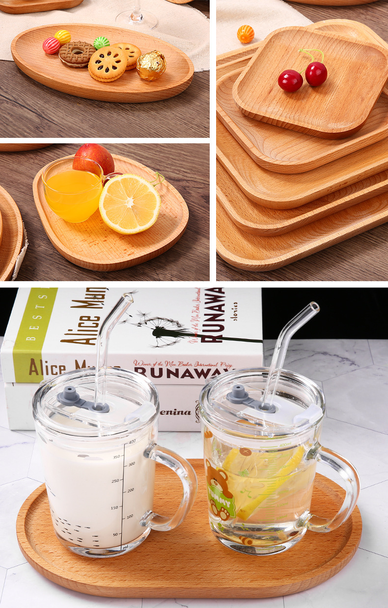 榉木托盘实木圆托盘正方形木质托盘家用高级感餐盘果盘零食盘现货详情12