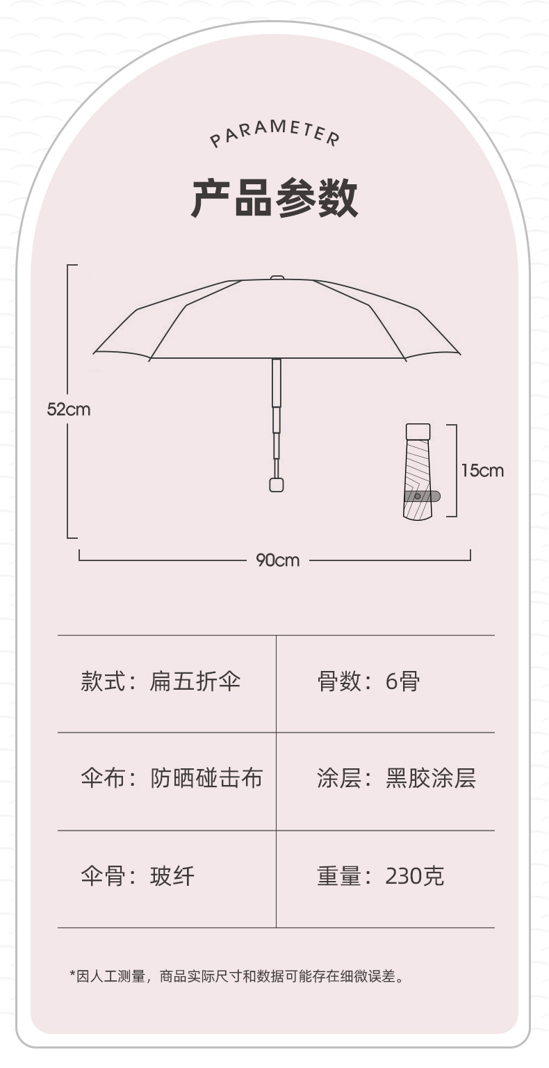 Printed flat five-fold umbrella, sun umbrella, female illustration, hand-drawn style, five-fold sunshade, small and portable folding umbrella pic 21