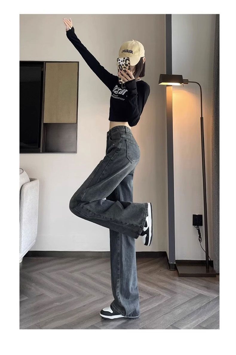 水泥灰窄版阔腿牛仔裤女2025年新款宽松小个子宽松高腰直筒裤春季详情15