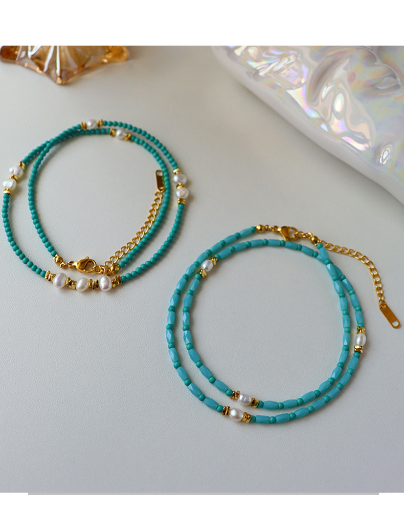 时尚轻奢绿松石淡水珍珠叠戴项链女气质百搭高级感精致简约锁骨链详情7