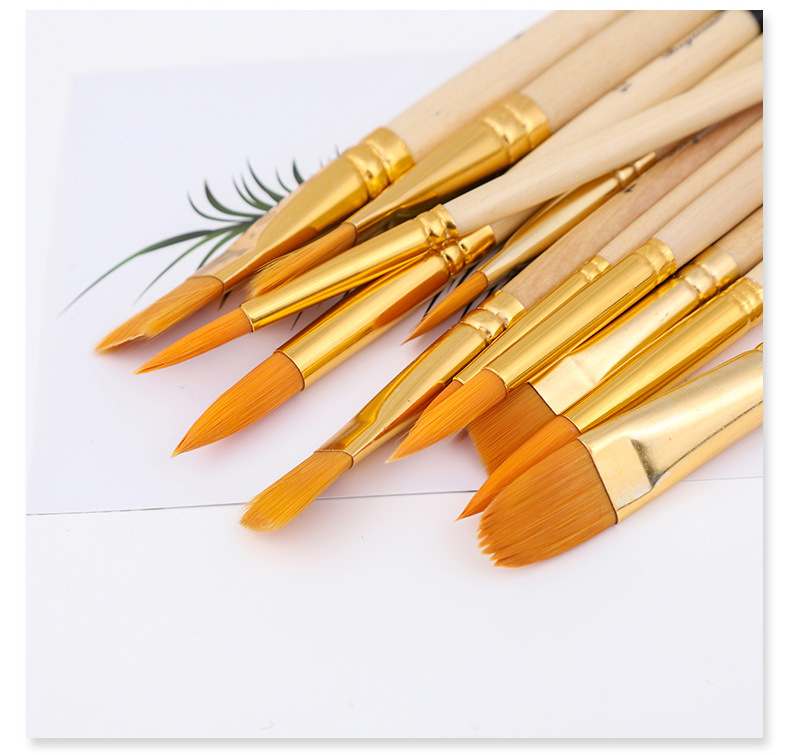 Boyixuan Cross-border 6-piece Art Nylon Wood color-block Nail Round Student diy Drawing Brush Set with Watercolor Chalk pic 11