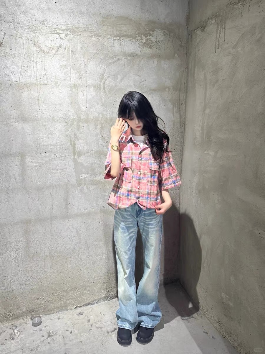 高货 冰蓝517风格水洗做旧猫须复古cleanfit直筒微喇男女牛仔长裤详情12