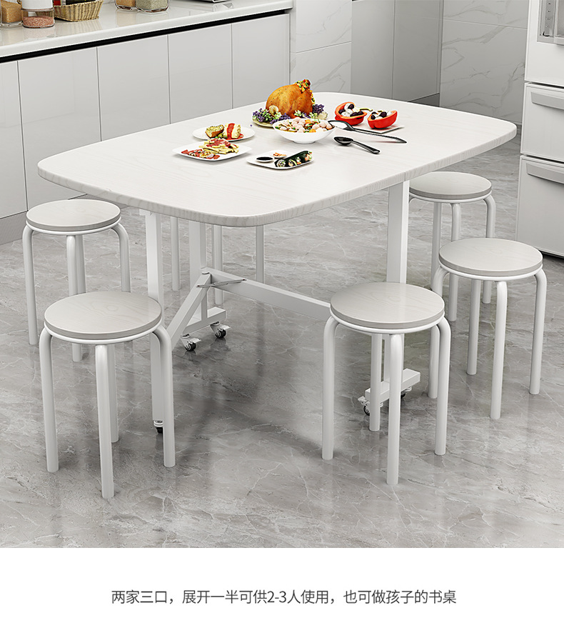 Household three-fold movable folding tables and chairs, small-sized movable folding dining tables and chairs with wheels, simple three-fold tables and chairs pic 21