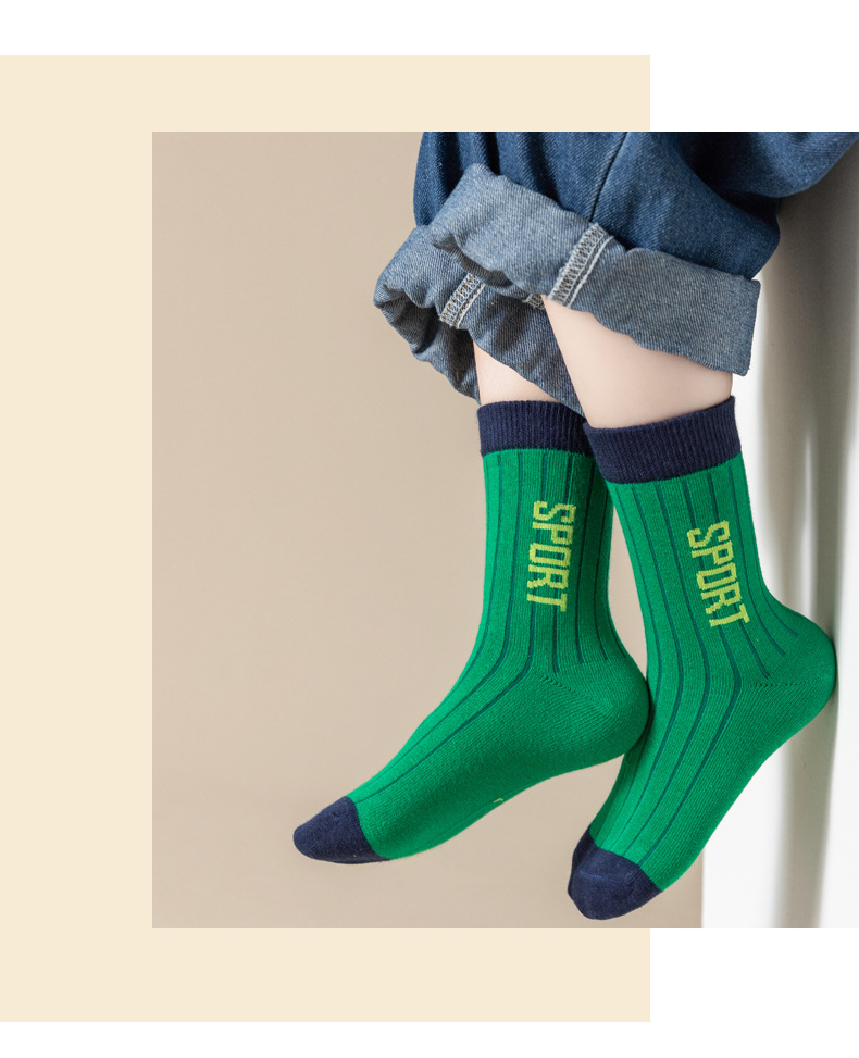 男童袜子秋冬儿童中大童棉袜男女孩春秋防臭童袜字母潮袜中筒袜详情28