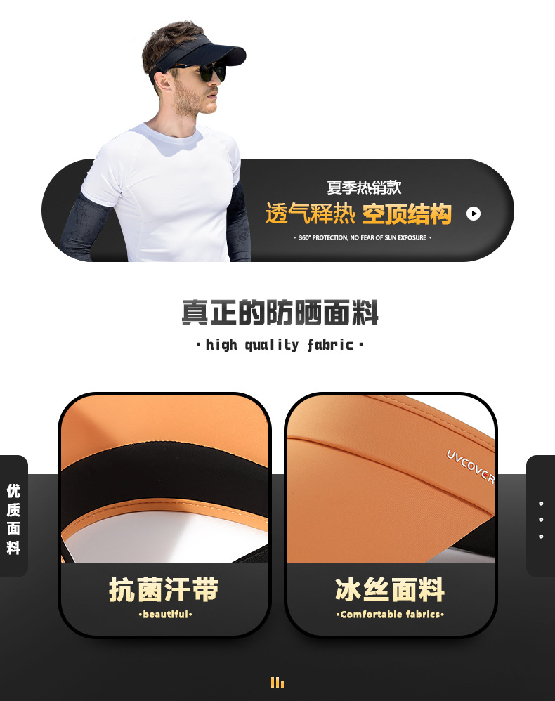 UPF50+防晒遮阳帽运动帽男女潮透气空顶帽跑步帽百搭大檐鸭舌帽子详情3
