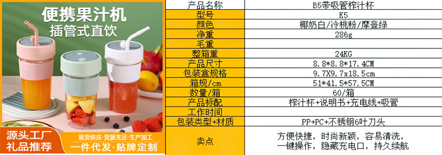 跨境榨汁杯充电迷你小型电动便携式榨汁机多功能家用果汁机批发详情2