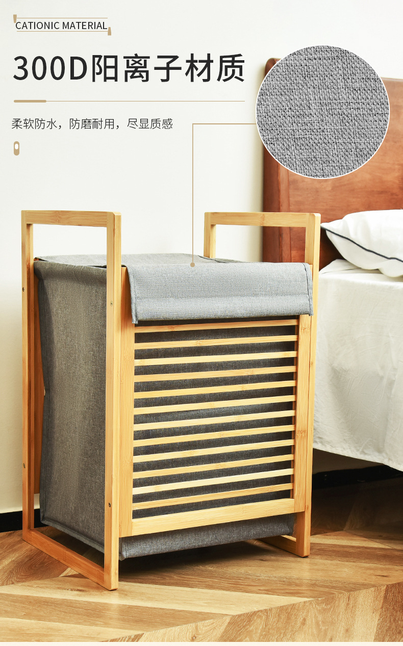 亚马逊竹制脏衣篮浴室布艺可拆卸置物架客厅玩具衣服收纳蓝批发详情5