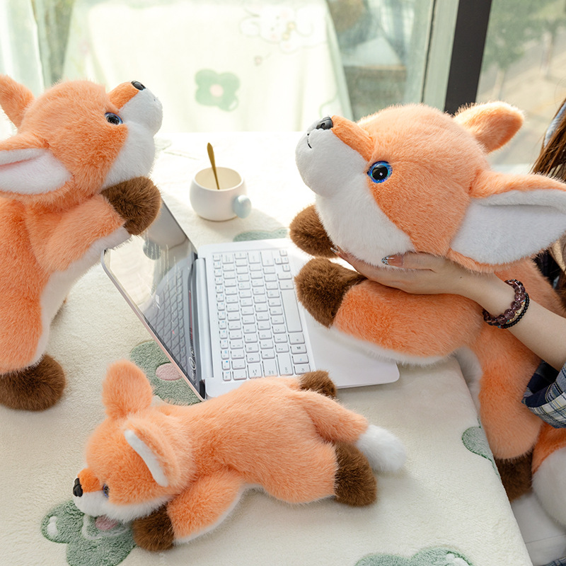 爆款可爱趴姿狐狸仿真动物跨境内带颗粒毛绒玩具公仔礼物玩偶批发详情9