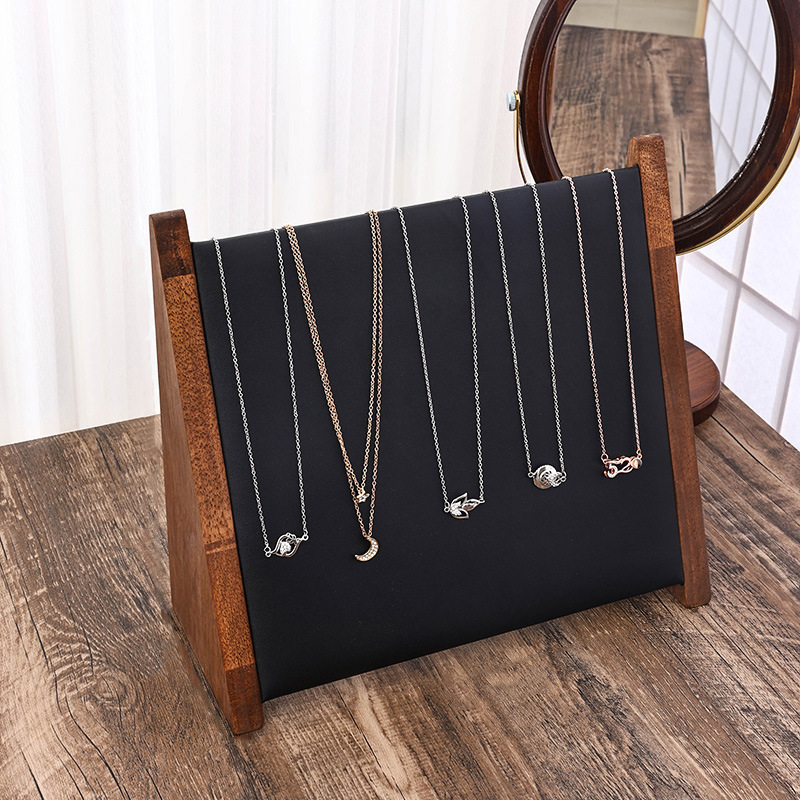 胡桃木色斜面项链展示架大容量吊坠耳环收纳珠宝饰品架现货批发详情4