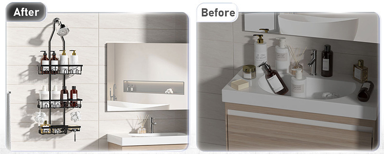 加工定制免打孔浴室花洒置物架太空铝壁挂式卫生间洗漱用品收纳架详情11