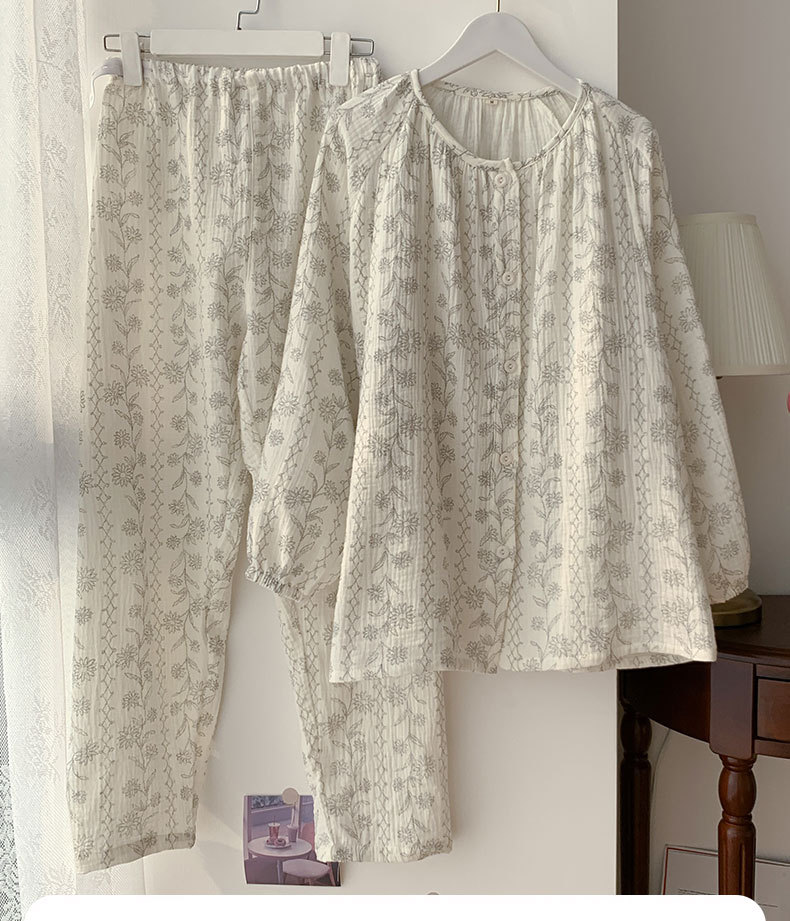 喜月批发A类棉纱月子服夏季纯棉 孕期产后哺乳喂奶吸汗孕妇睡衣女详情4