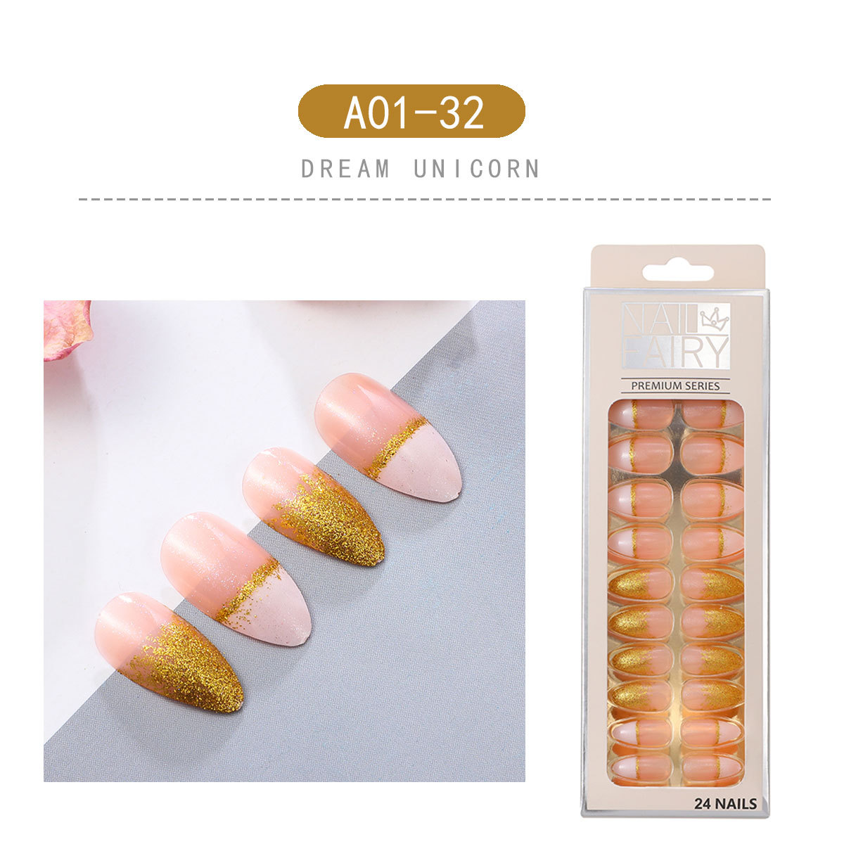 New foreign trade products: Teardrop nail detachable wearable nail art pieces, 24-piece sharp nail art patches, false nails, starry sky nail art pic 9