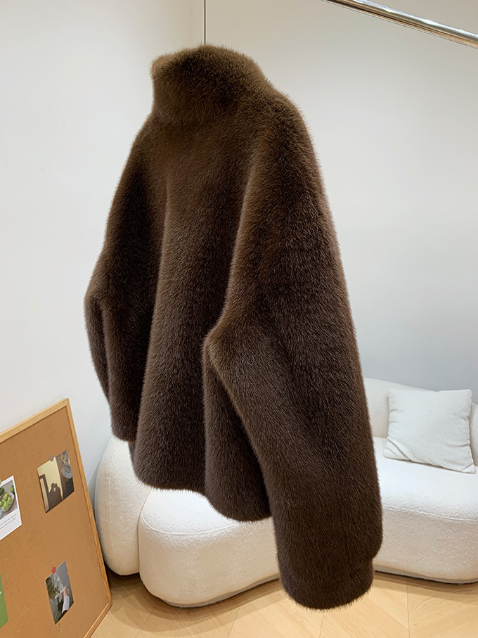 欧貂绒皮毛一体短款立领仿水貂毛外套环保皮草女秋冬新品通勤风详情6