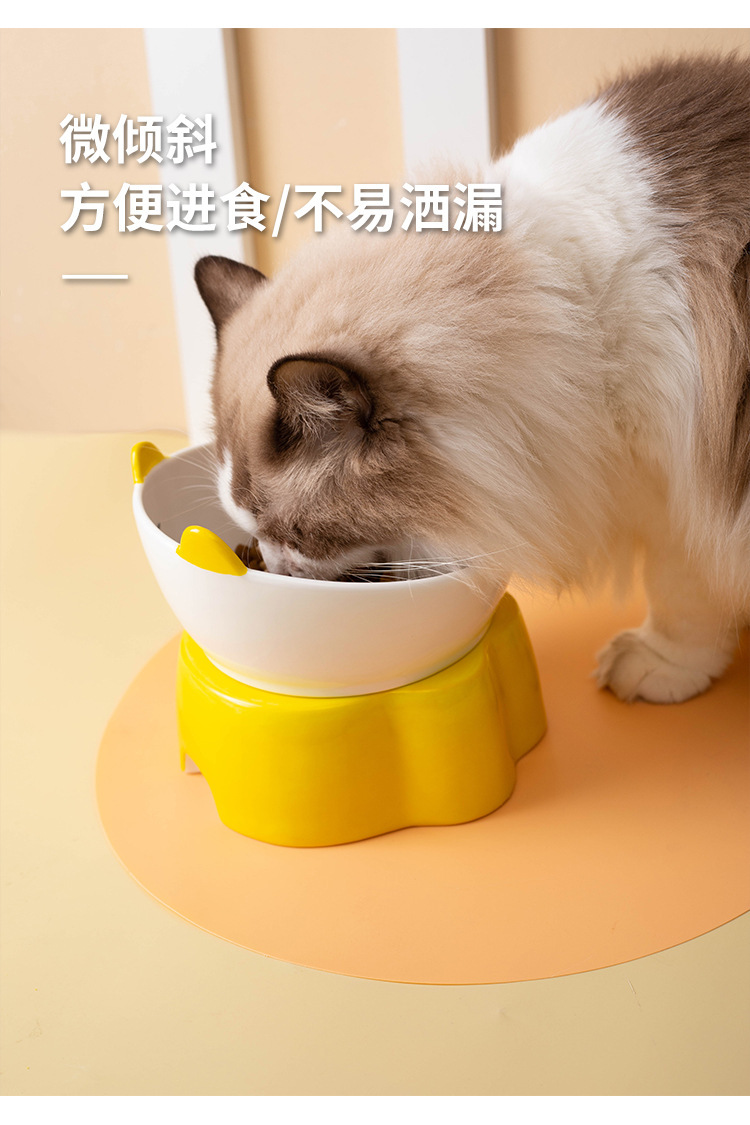 Japanese-style ceramic cat bowl, anti-tipping, cervical vertebrae protection, high slanted mouth, large cat food bowl, rice bowl, pet bowl, dog bowl pic 3