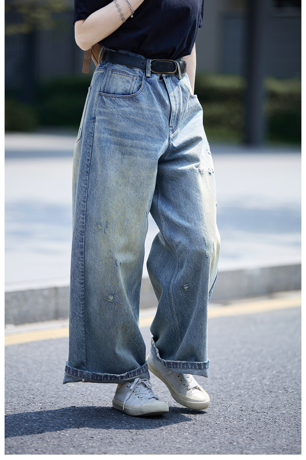 【 Random Thoughts 】 Summer Storm Ripped Heavy Washed jeans straight-leg pants for all four seasons pic 19