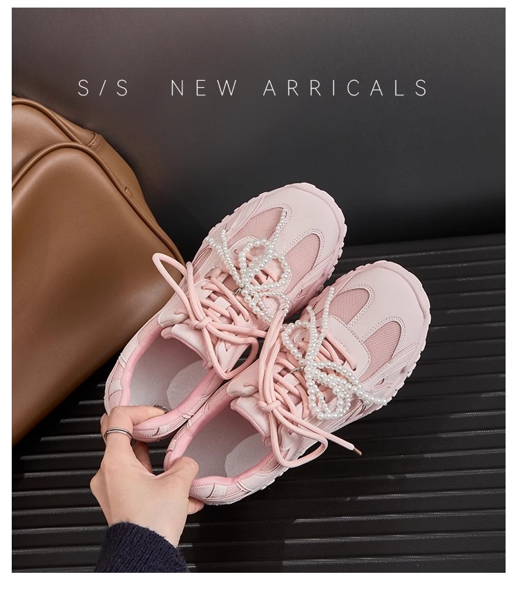 6CM内增高德训鞋女蕾丝珍珠夏新款银色厚底网面休闲运动鞋阿甘鞋详情28