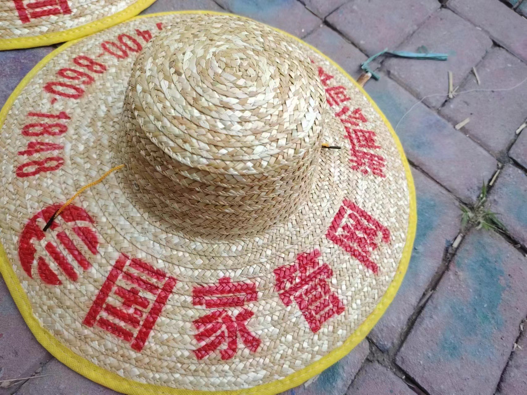 国潮农民草帽大檐遮阳帽环卫工地防晒帽户外田园可以印字麦秸草帽详情12