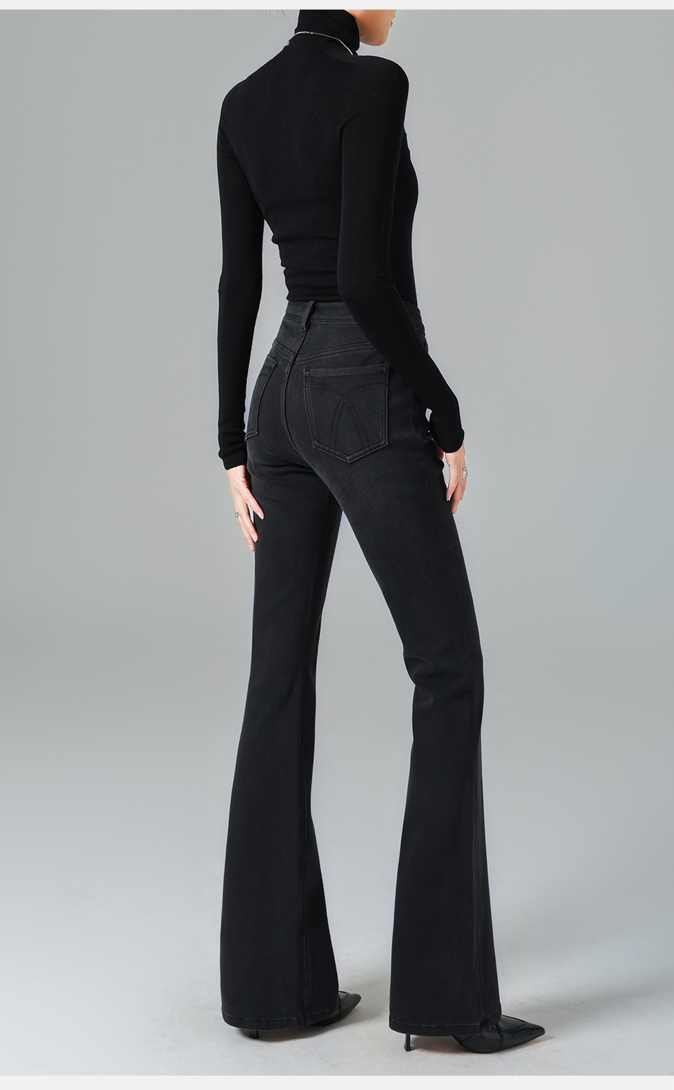 Fleece/black and gray high-waisted Jeans for women, slightly flared, four-sided elastic, slimming, 25 autumn and winter new, lifting the buttocks, tight pic 24