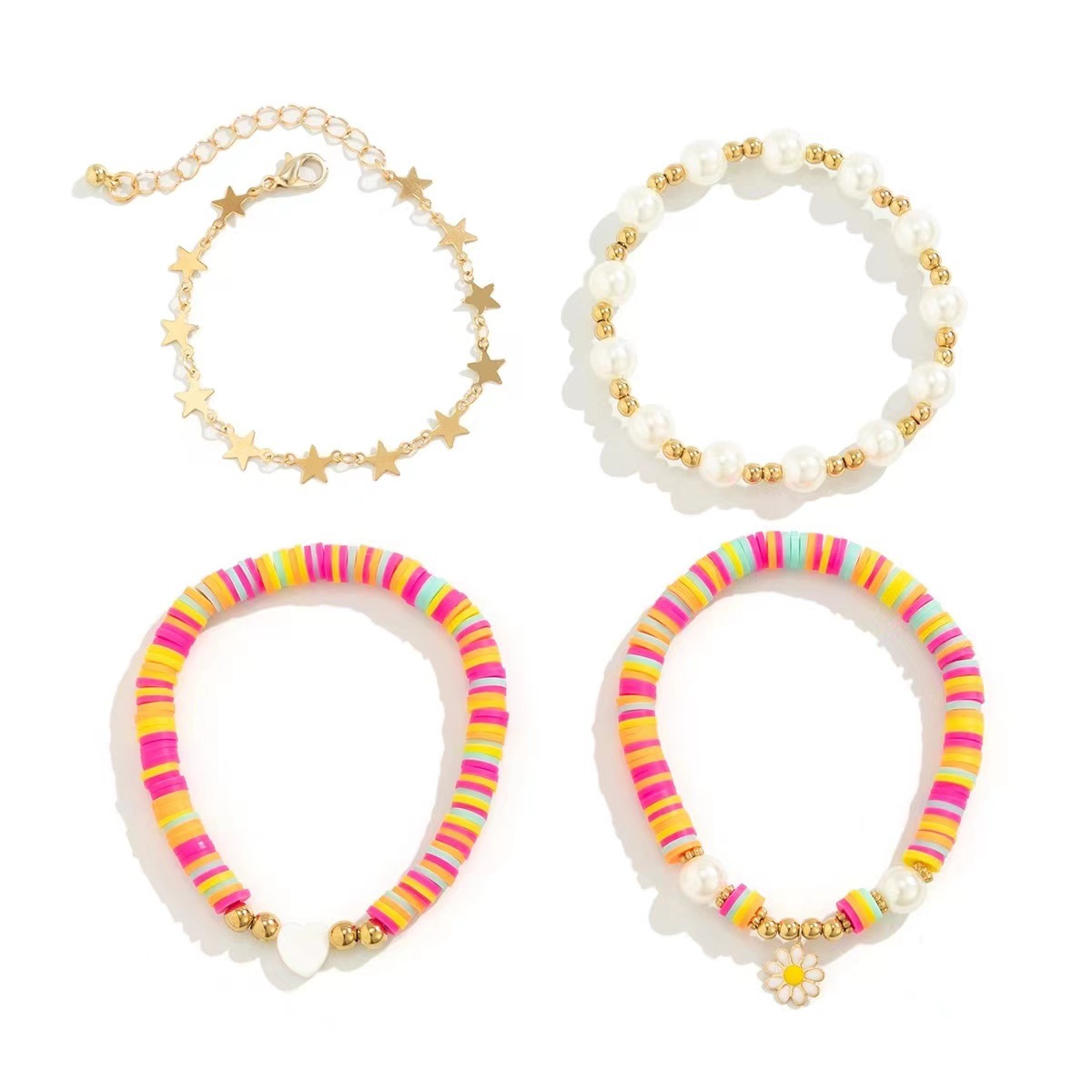 欧美跨境饰品 流行风软陶串珠彩色手链套装 日韩潮流雏菊小花珍珠详情8