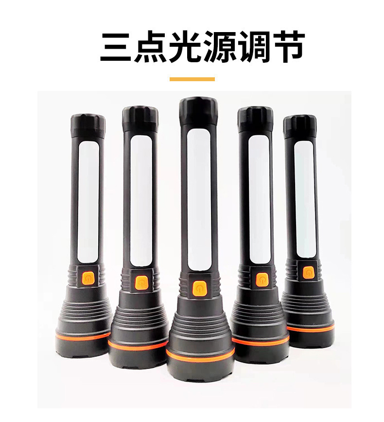 Cross-border best-selling USB charging, side light, built-in lithium battery, strong light outdoor camping flashlight manufacturer supply pic 3