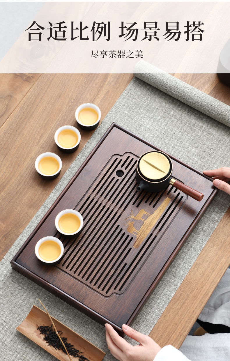 Wholesale of household small water storage trays, draining tea tables, simple rectangular bamboo tea sets, large and small sizes pic 21